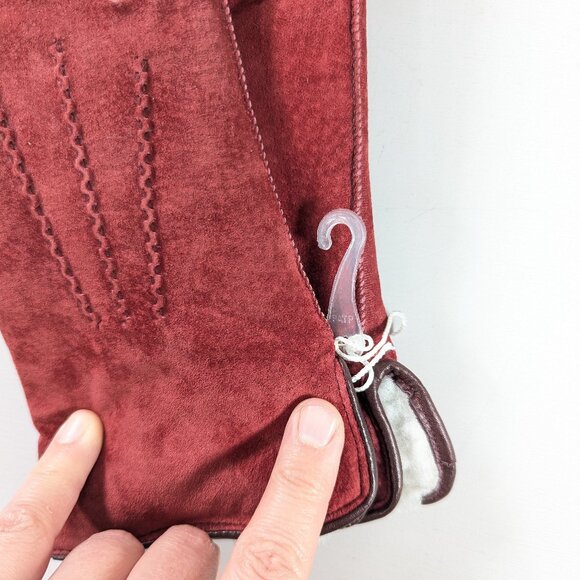 NEW Red Suede-like gloves by EATON ladies size M, white lining 100% Acrylic - Picture 7 of 11